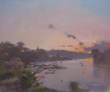 Landscapes Painting - Sunset over the Yealm Noss Mayo abstract seascape